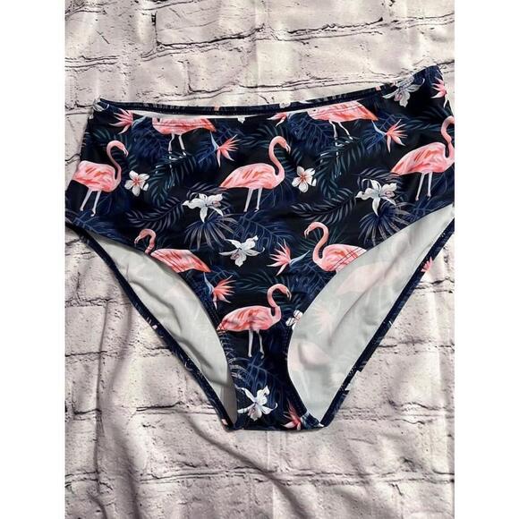 Women's X-Large Navy Blue Pink Flamingo Bikini Swim Bottom *Unbranded* - Picture 4 of 5